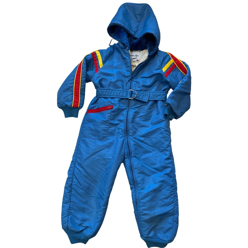 VTG 70s/80s Weather Tamer Kids Belted Snowsuit Size 6 Red Yellow Blue retro ski